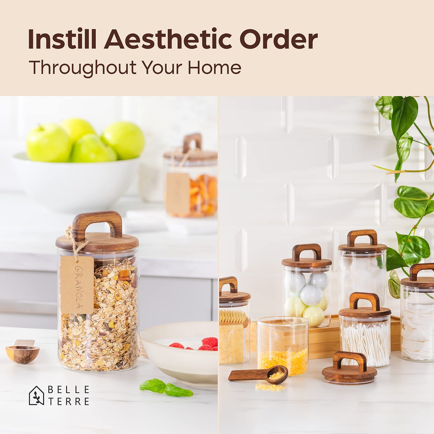 Food Storage Glass Jars with Spoons and Labels